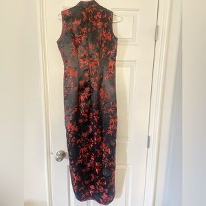 Chinese Cheongsam Qipao Dress Black with Dark Red Plum Flower